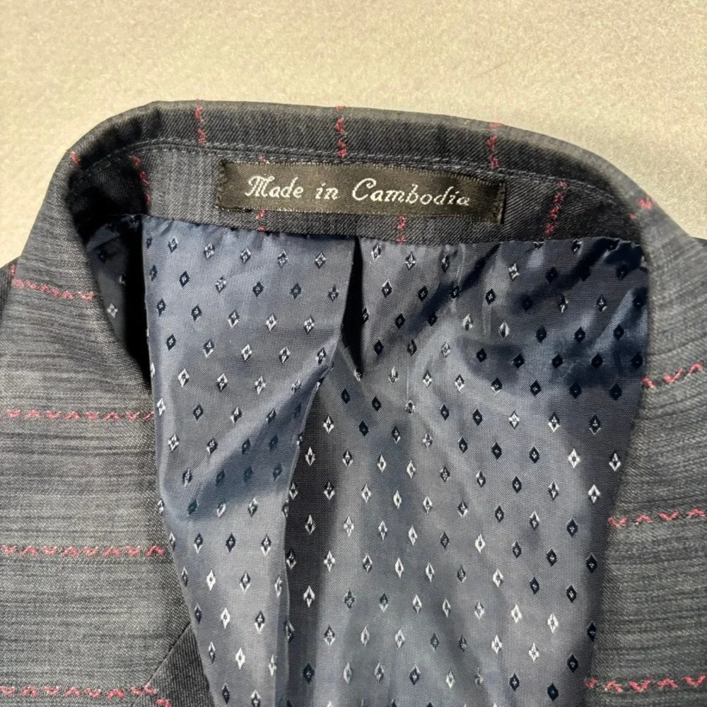 Mazzoni Navy Red Pinstripe 3 Button Blazer Sport Coat Jacket 46L Bold Neo-Preppy